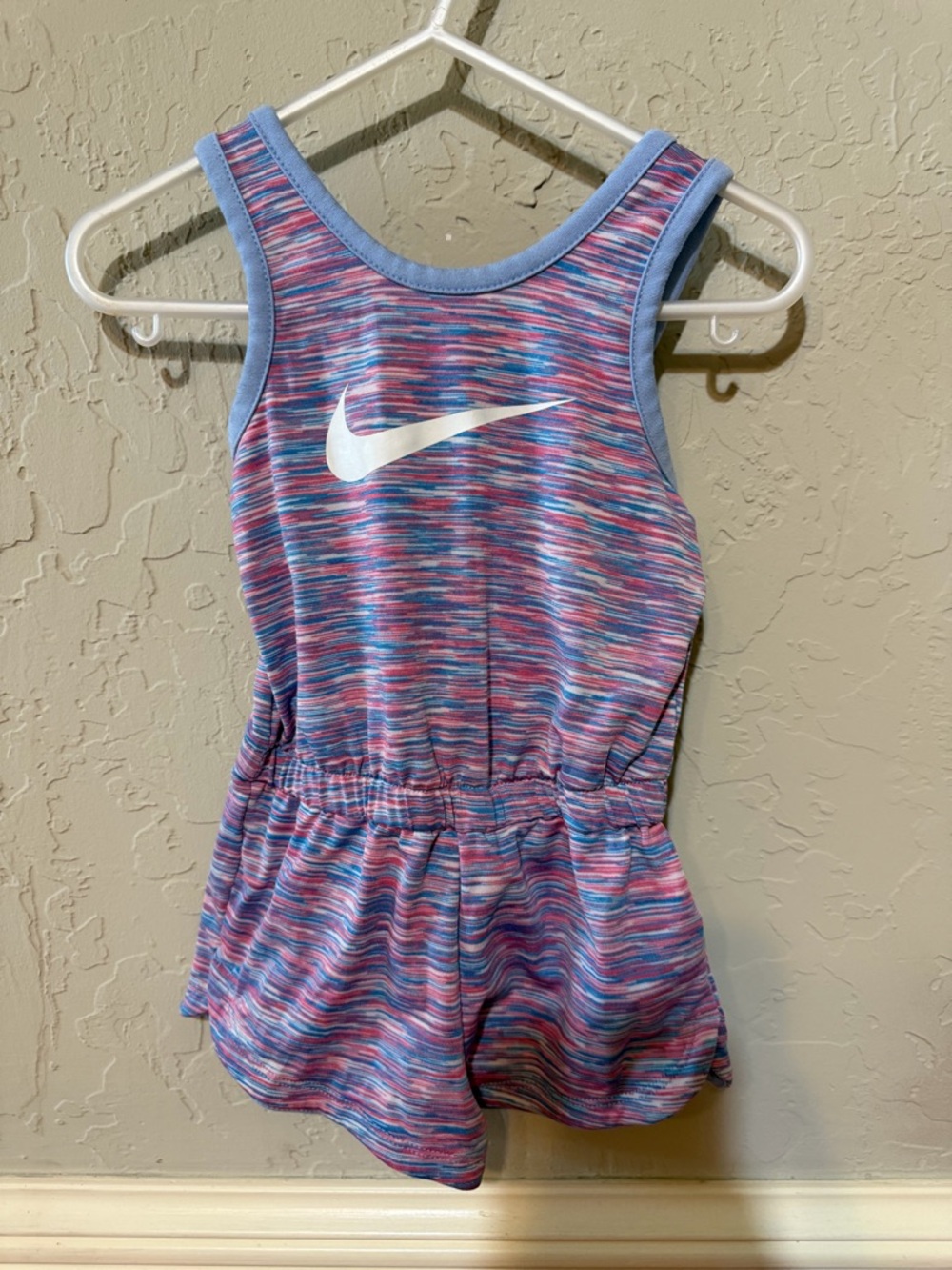 Nike Girls' Pink Purple Blue Space-Dye Tank Romper with White Swoosh